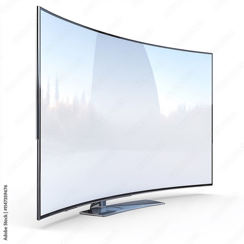 Fototapeta premium Modern curved TV screen with a white clear display isolated on a white background