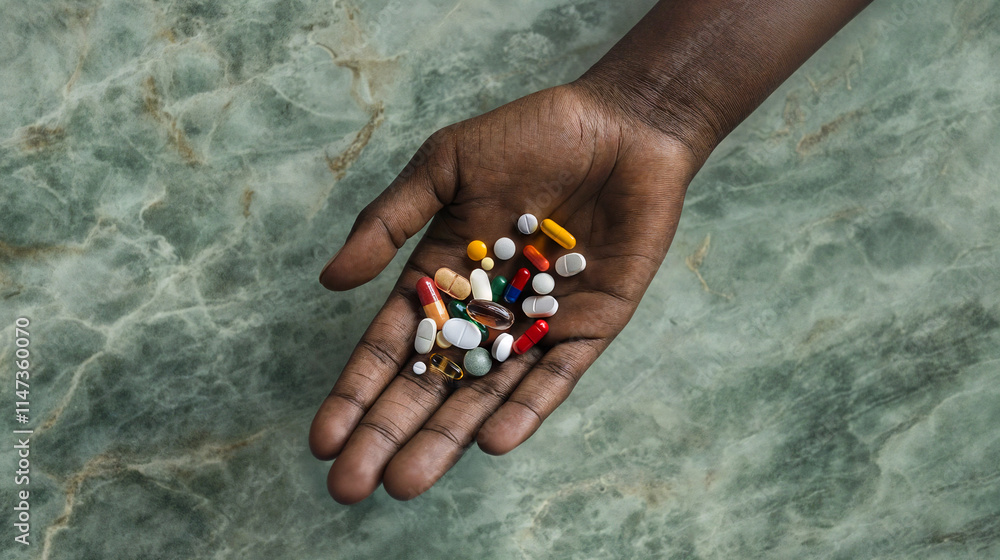 African American Health: Black man holding Pharmaceutical pills and medication for Mental Health, Depression, Illness, Disease, Diabetes, Health Challenges African American Health: Black man holding Pharmaceutical pills and medication for Mental Health, Depression, Illness, Disease, Diabetes, Health Challenges