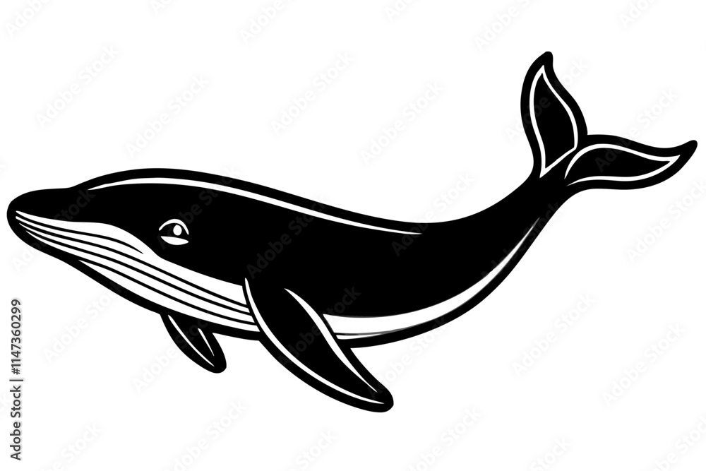 Fototapeta premium A whale diving underwater vector silhouette illustration on white background