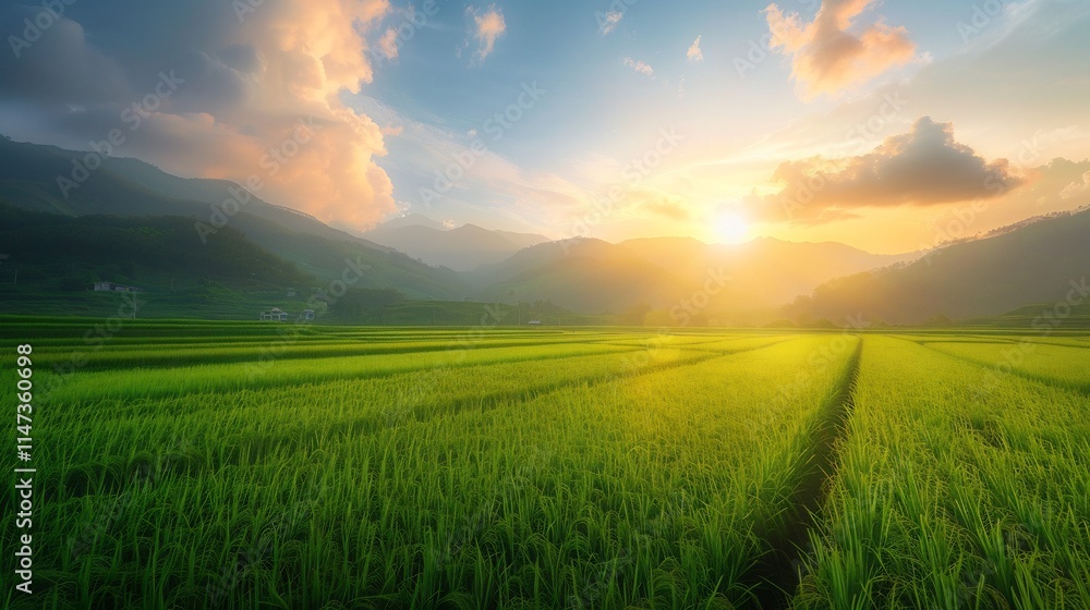 Golden Hour Rice Terraces: A Serene Sunset Landscape Golden Hour Rice Terraces: A Serene Sunset Landscape