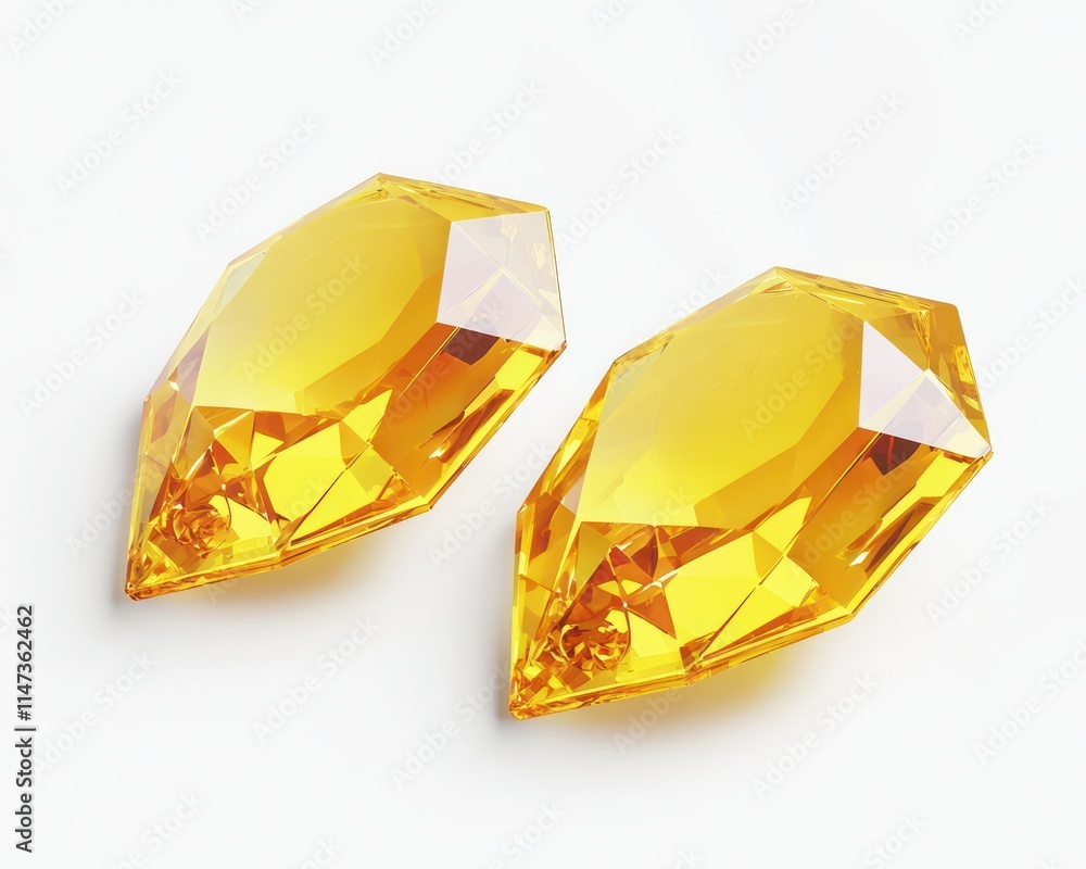 Two yellow puzzle pieces with polished surfaces on white, detailed 3D render, Two yellow puzzle pieces with polished surfaces on white, detailed 3D render,