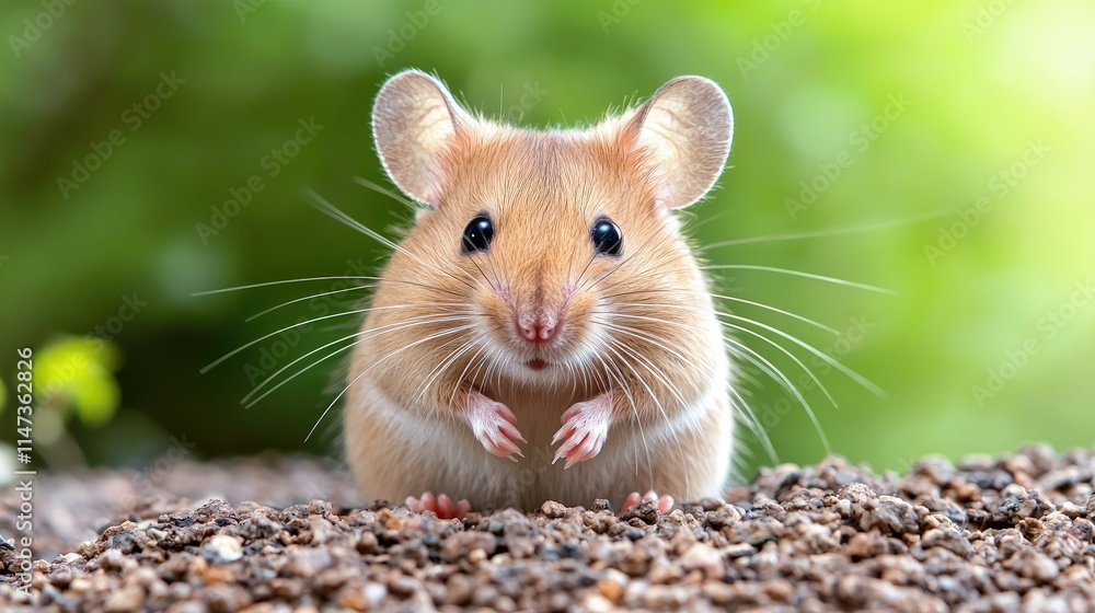 Adorable small rodent, a cute mouse sitting on ground. Adorable small rodent, a cute mouse sitting on ground.