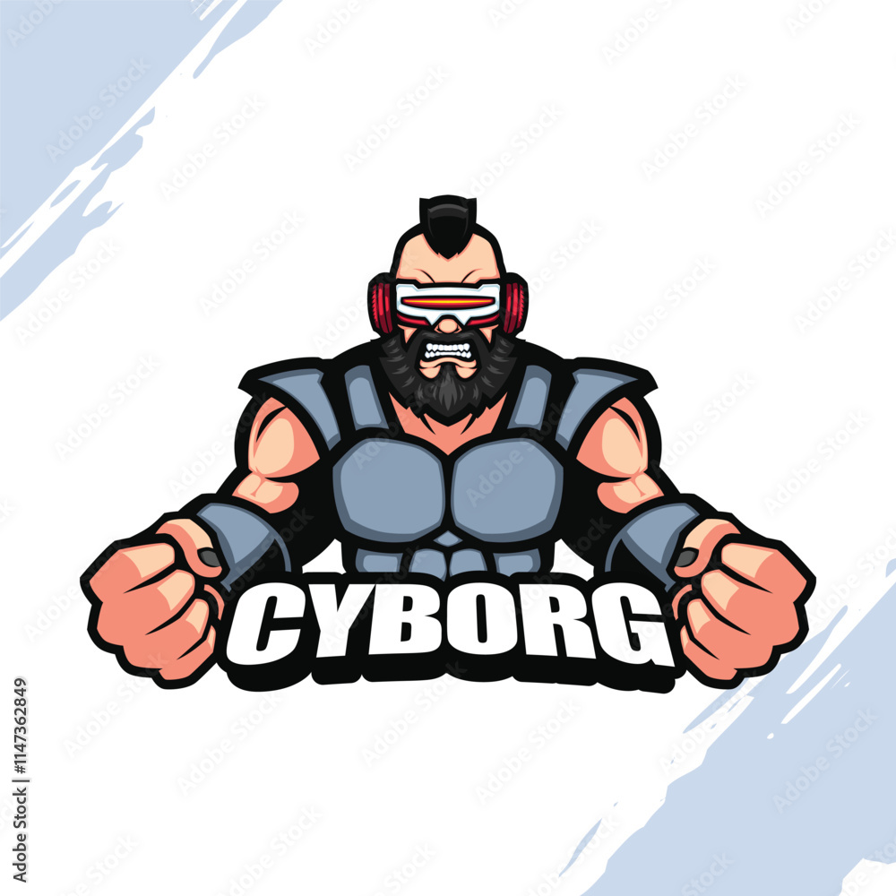The Muscular Angry Mohawk Guy Cyberpunk wear Gray Armor Vector Mascot The Muscular Angry Mohawk Guy Cyberpunk wear Gray Armor Vector Mascot