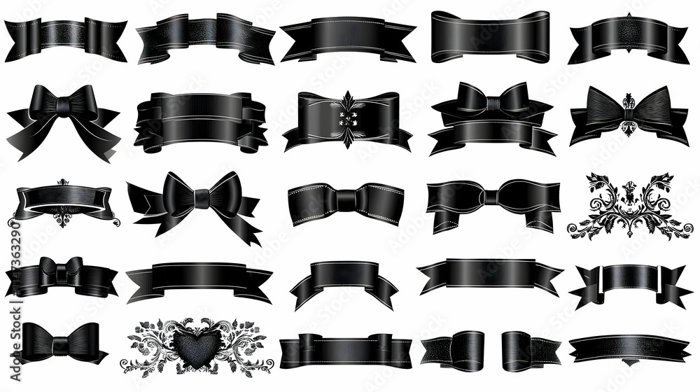 Black Ribbons & Bows Collection: Design Elements and Decorative Ornaments Black Ribbons & Bows Collection: Design Elements and Decorative Ornaments
