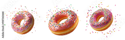 Donuts with Sprinkles and Confetti Decorations Isolated on transparent background