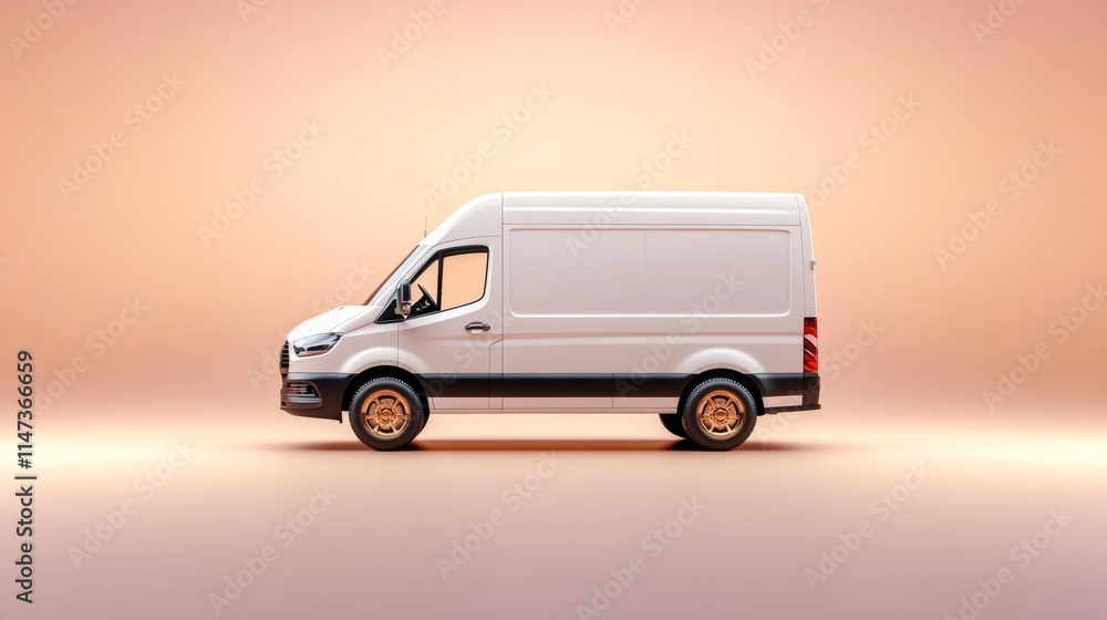 Minimalist Delivery Van Mockup on Soft Beige Background. Generative AI Minimalist Delivery Van Mockup on Soft Beige Background. Generative AI