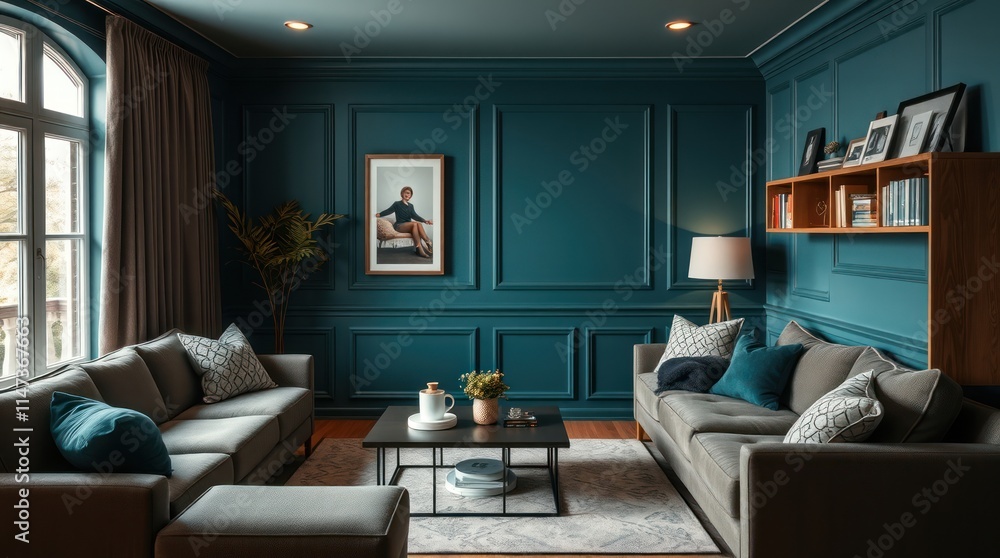 Elegant Teal Living Room With Comfortable Seating And Artwork Elegant Teal Living Room With Comfortable Seating And Artwork