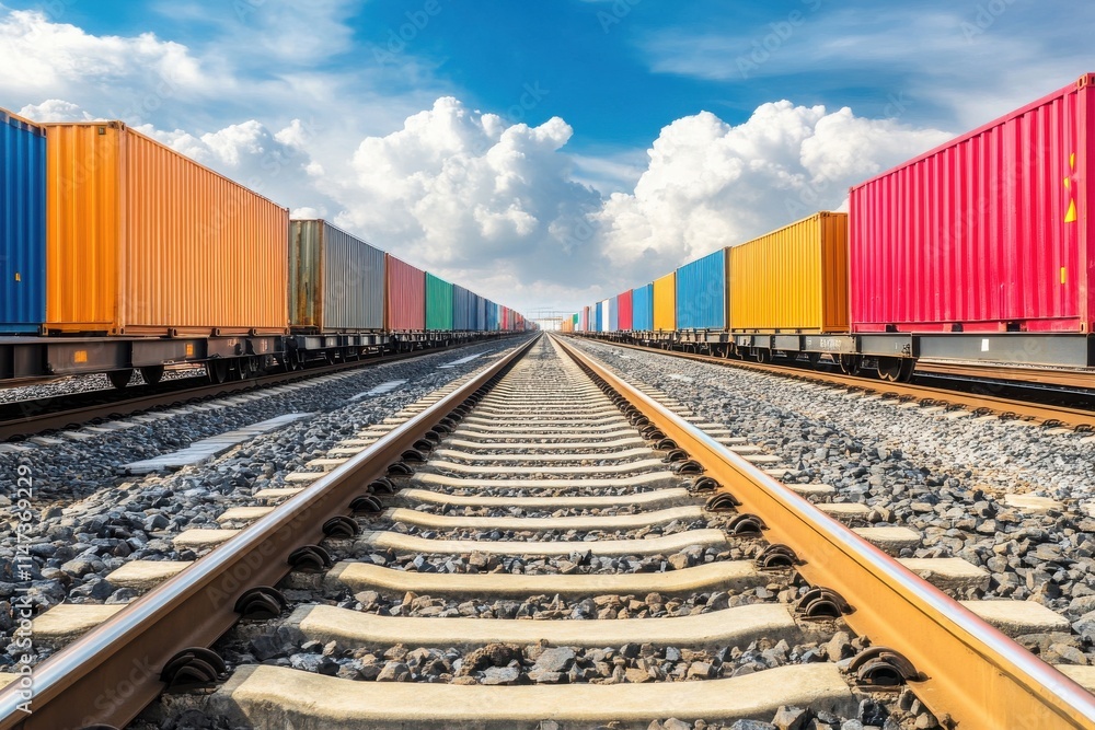 Fototapeta premium Freight Terminal Tracks Under Cloudy Sky