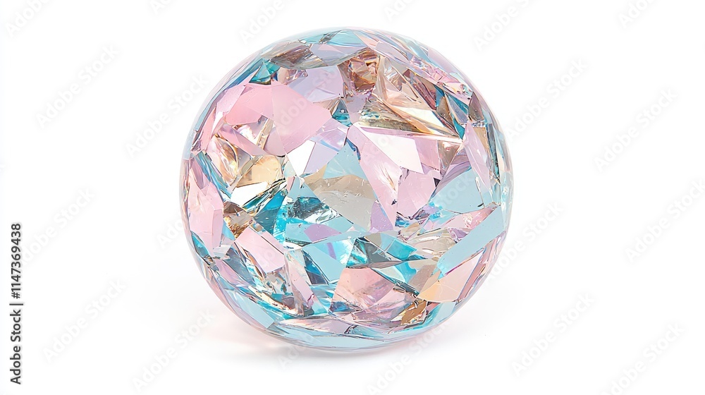 Pastel pink and blue crystal sphere isolated on white background. Pastel pink and blue crystal sphere isolated on white background.