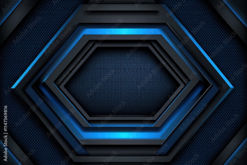 Obraz premium Modern Abstract Background with Hexagonal Layers and Blue Neon Light Effects, Perfect for Technology Themes, Wallpapers, and Graphic Design Projects with a Stylish Edge