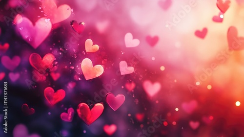 Colorful Heart Shapes Floating in a Dreamy Background