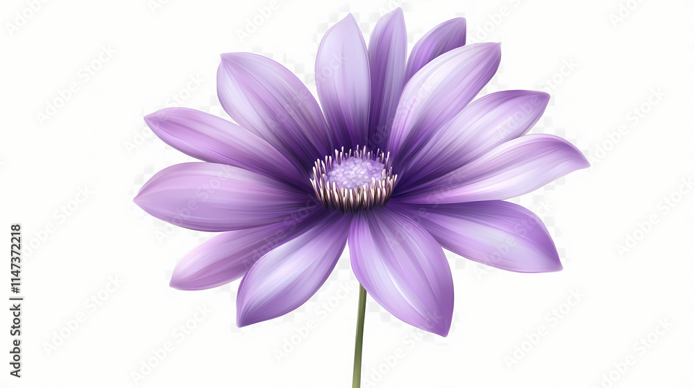 Purple flower with soft petals and stem in watercolor on transparent background clipart. Petal. Illustration Purple flower with soft petals and stem in watercolor on transparent background clipart. Petal. Illustration