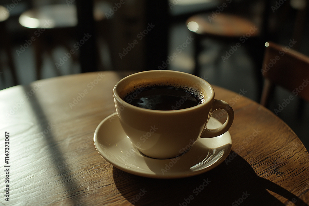 Black Coffee Cup Resting on a Table Black Coffee Cup Resting on a Table