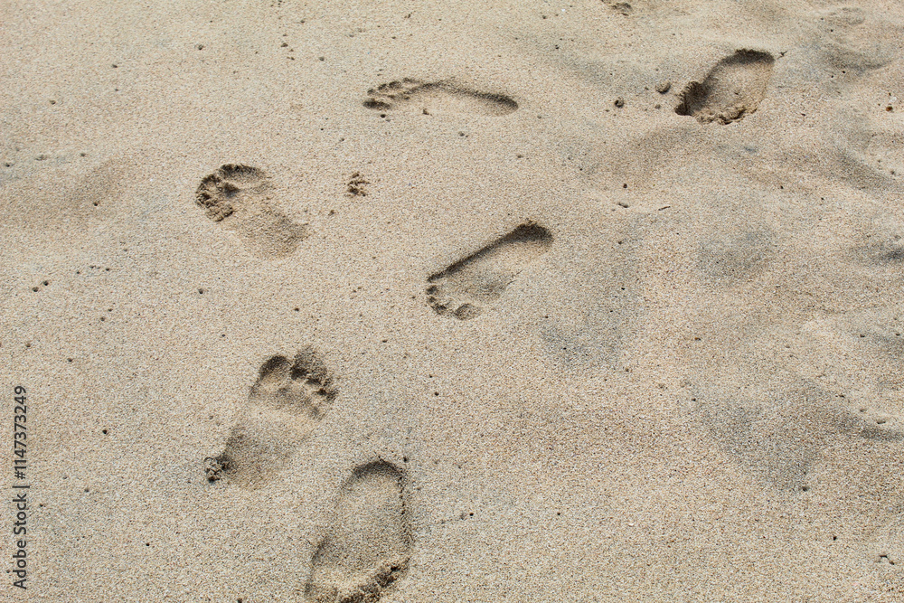 Portrait of human footprints on the beach sand Portrait of human footprints on the beach sand
