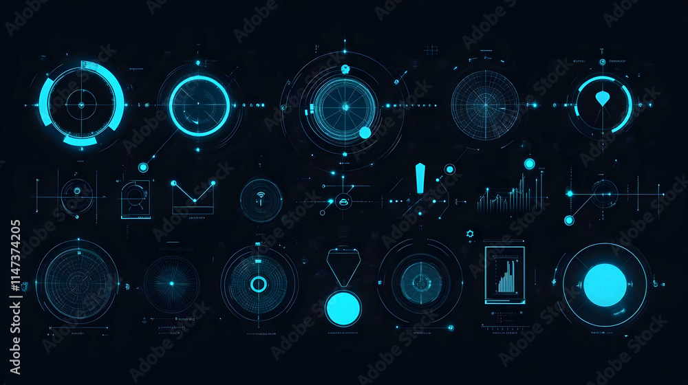 Fototapeta premium Futuristic HUD Displays Data Visualization with Charts and Graphs Dynamically