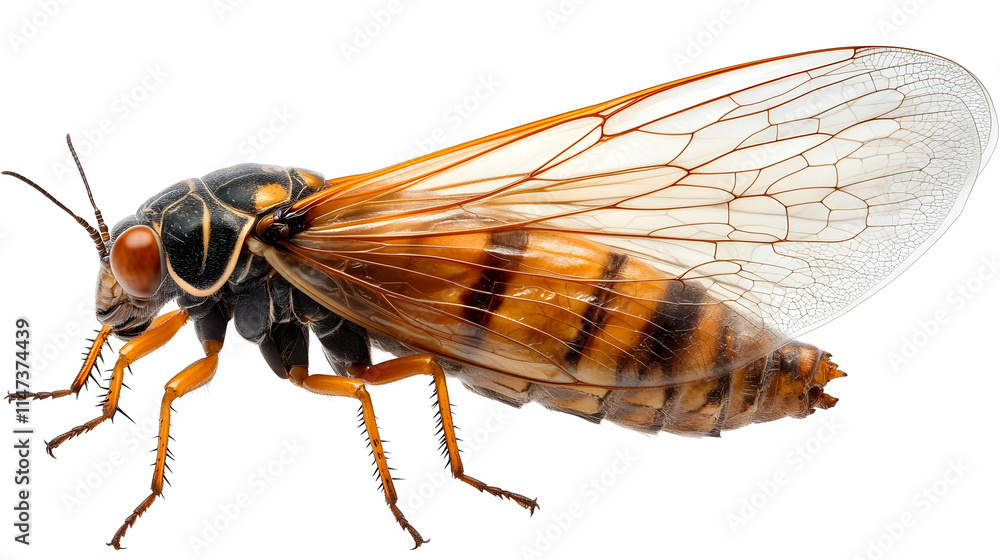 Cicada Insect Shows Wings, Legs, and Body Close Up Cicada Insect Shows Wings, Legs, and Body Close Up