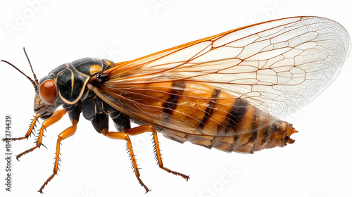 Cicada Insect Shows Wings, Legs, and Body Close Up