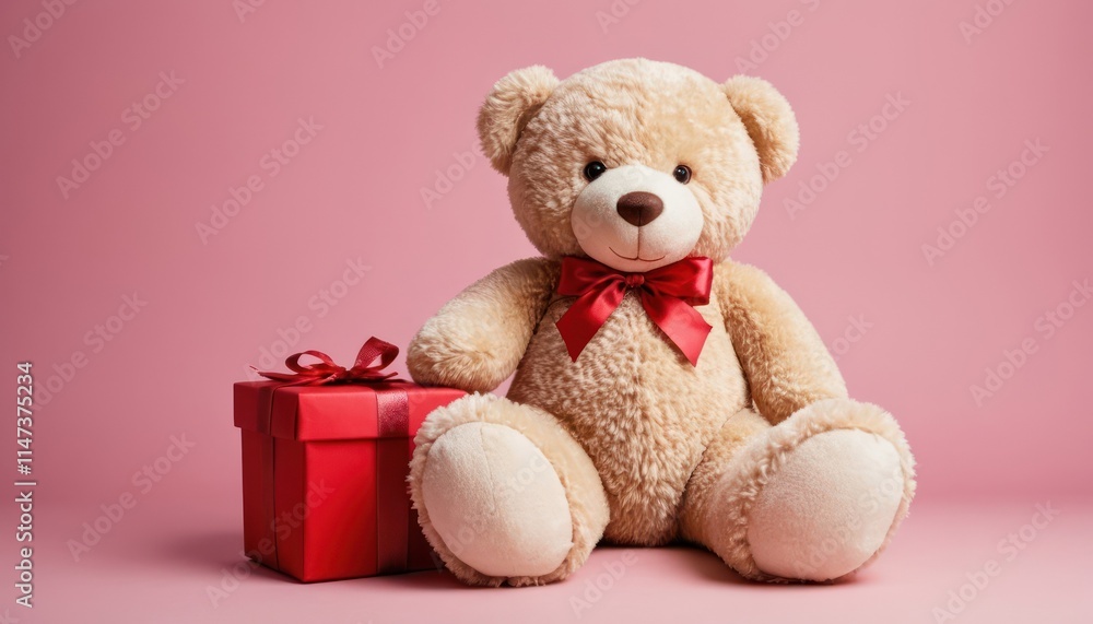 Big cute teddy bear on the left side isolated on a pink background Big cute teddy bear on the left side isolated on a pink background