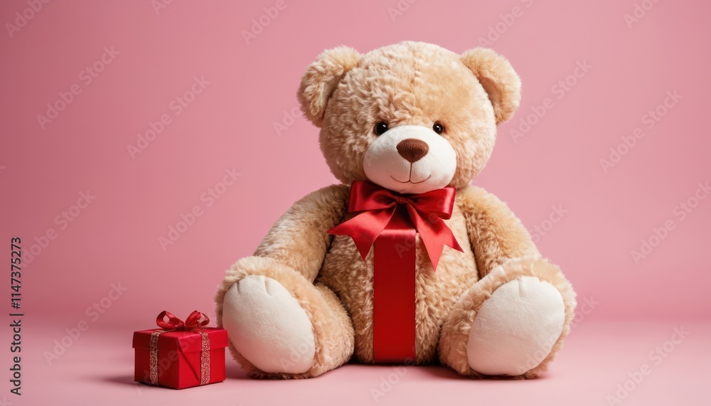 Big cute teddy bear on the left side isolated on a pink background Big cute teddy bear on the left side isolated on a pink background