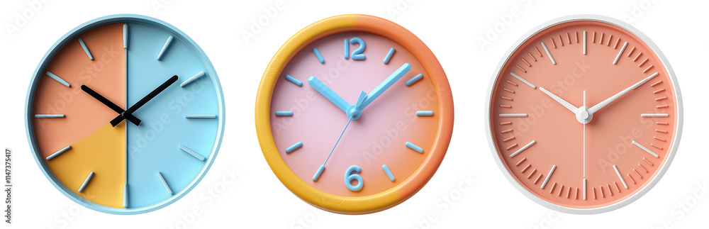 Wall Clocks in Modern Design Style Isolated on transparent background Wall Clocks in Modern Design Style Isolated on transparent background
