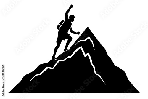 A mountain climber reaching a summit silhouette