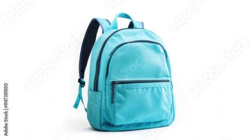 Light blue backpack isolated on white background.