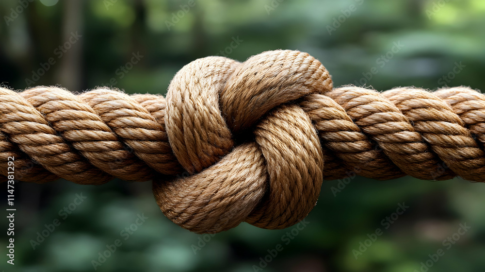 Rope Knot Secures Tightly on Blurred Background Rope Knot Secures Tightly on Blurred Background