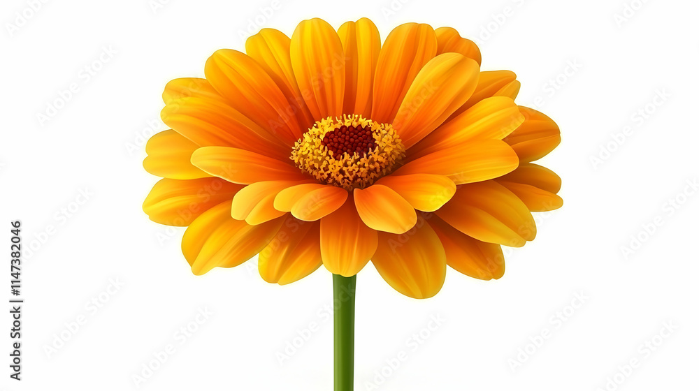 Orange Zinnia Flower Blooms Beautifully on Stem Orange Zinnia Flower Blooms Beautifully on Stem