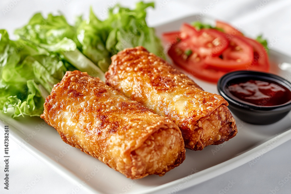 Fresh Vegetables with Egg Rolls Fresh Vegetables with Egg Rolls
