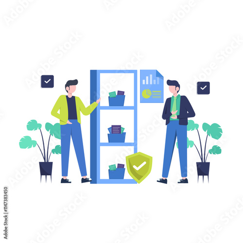 Customer data protection and privacy, vector illustration, landing page, ui, website, mobile app, social media, poster, flyer, article, and banner