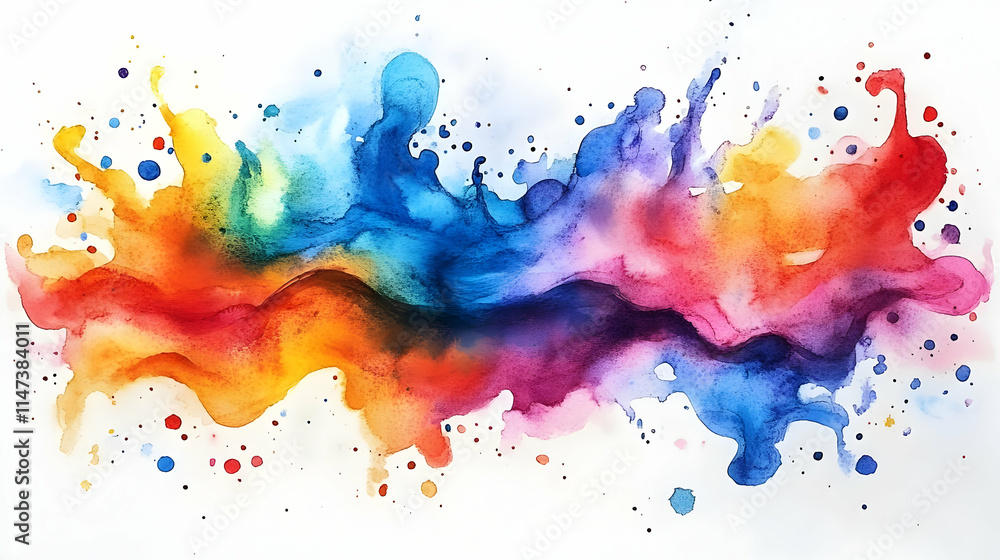 Watercolor Painting Flows Vividly Across Canvas Watercolor Painting Flows Vividly Across Canvas