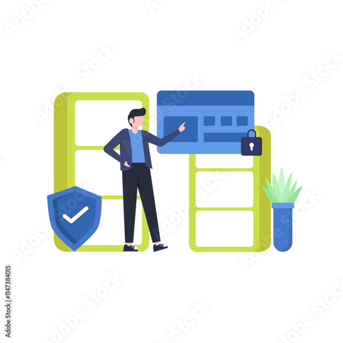 Customer data protection and privacy, vector illustration, landing page, ui, website, mobile app, social media, poster, flyer, article, and banner