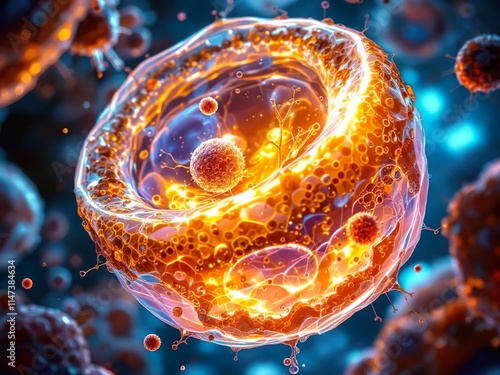 Ultra-Detailed Vector Illustration of a Human Cell with Biotech Innovations