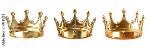 Elegant Gold Crowns for Royalty and Celebrations Isolated on transparent background