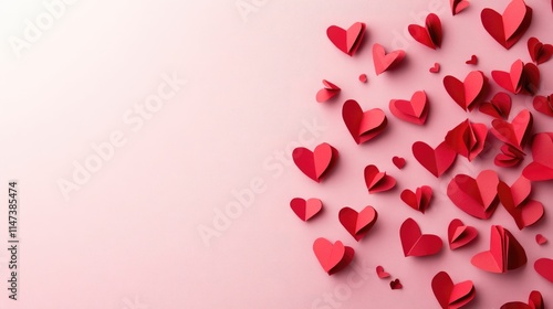 Colorful Paper Hearts on Soft Pink Background for Romantic Themes