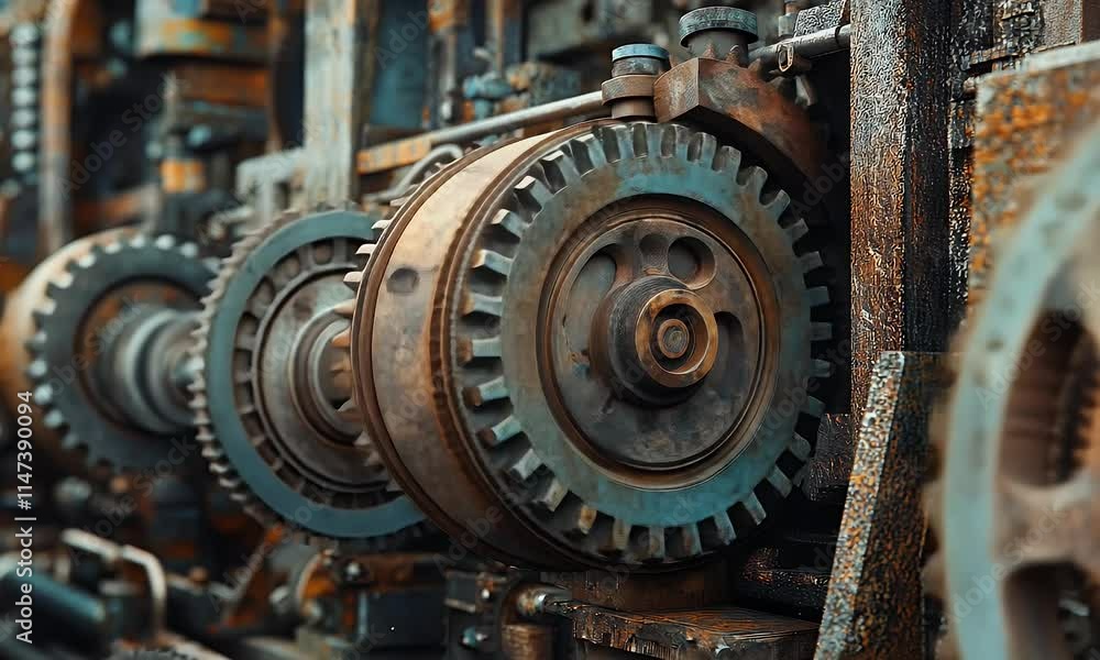 Close-up of rusty gears and machinery, showcasing industrial design and mechanical components. Close-up of rusty gears and machinery, showcasing industrial design and mechanical components.