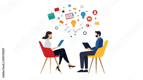 Two people sitting in chairs, one of them is reading a book