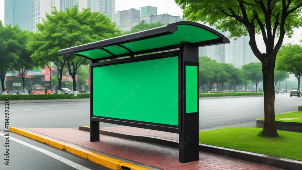 Roadside billboard with green blank screen Roadside billboard with green blank screen