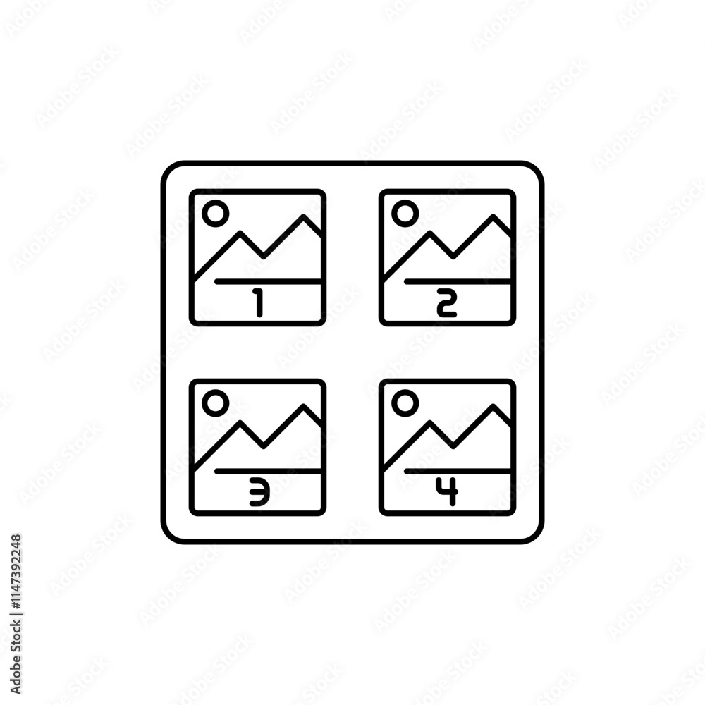 Gallery Outline icon Shows a place where photos can be displayed. Gallery Outline icon Shows a place where photos can be displayed.