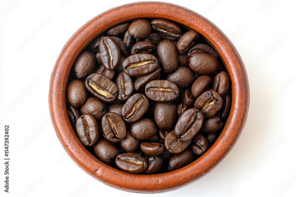 Close-up of Freshly Roasted Coffee Beans in a Rustic Bowl, Showcasing Rich Dark Color and Unique Texture Perfect for Coffee Enthusiasts and Culinary Projects Close-up of Freshly Roasted Coffee Beans in a Rustic Bowl, Showcasing Rich Dark Color and Unique Texture Perfect for Coffee Enthusiasts and Culinary Projects