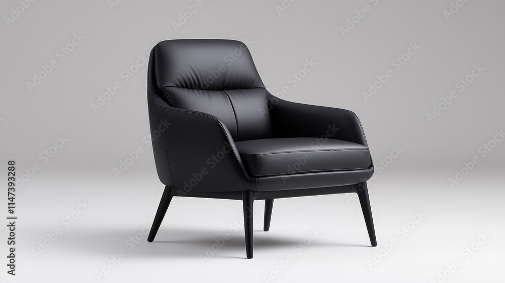 Fototapeta premium Modern black leather armchair on white background.