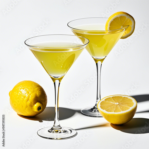 Wallpaper Mural one martini glasses filled a lemon juice, on white background Torontodigital.ca