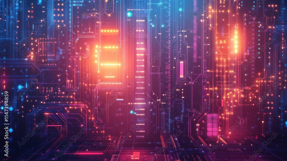 Abstract Digital Circuitry: Neon Glow in Cyberspace Abstract Digital Circuitry: Neon Glow in Cyberspace