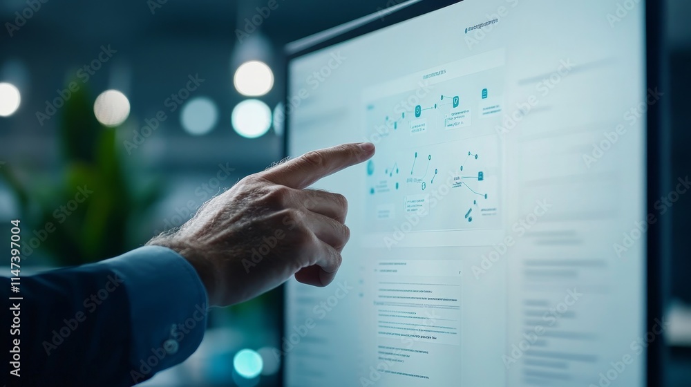 A man pointing at a computer screen with a blue background A man pointing at a computer screen with a blue background