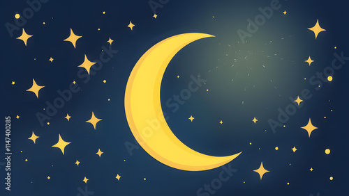 Wallpaper Mural Cartoon-style crescent moon surrounded by star clusters and light sparkles in a whimsical night setting  Torontodigital.ca