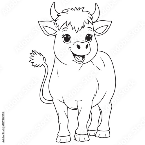 Artistic cow logo icon line art vector illustration with detailed horns and head