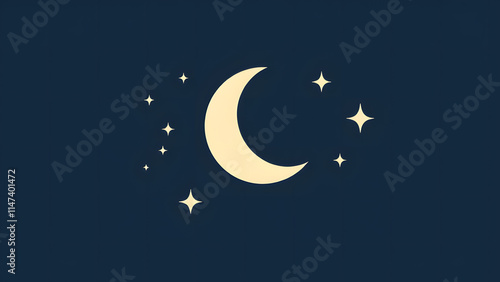 Crescent Moon and Stars – Flat Minimal Night Icon on Dark Background (PNG) high resolution