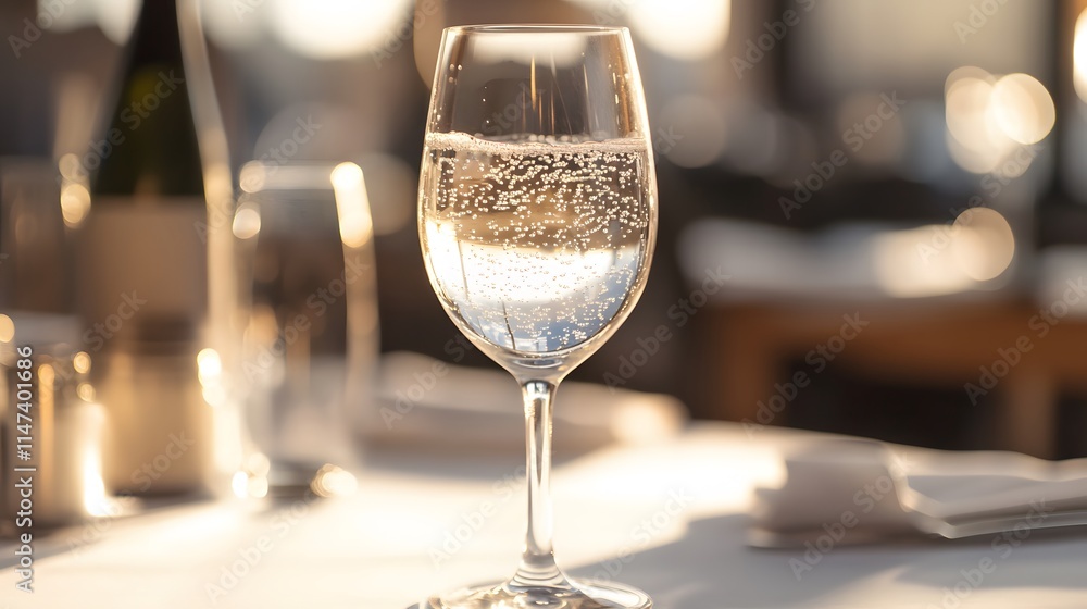 Refreshing sparkling water glass cozy restaurant setting beverage photography warm atmosphere close-up view hydration concept Refreshing sparkling water glass cozy restaurant setting beverage photography warm atmosphere close-up view hydration concept
