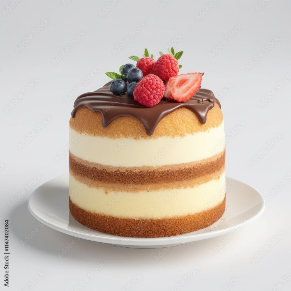 A layered cake with chocolate drips, fresh raspberries, blueberries, and strawberries on top, served on a white plate, combining elegance and sweetness. Generative, AI,
A layered cake with chocolate drips, fresh raspberries, blueberries, and strawberries on top, served on a white plate, combining elegance and sweetness. Generative, AI,