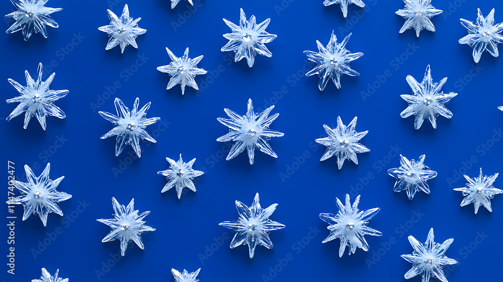 Sparkling snowflakes on vibrant blue background, winter wonderland, christmas, festive holiday, ice crystal design. Brumal. Illustration Sparkling snowflakes on vibrant blue background, winter wonderland, christmas, festive holiday, ice crystal design. Brumal. Illustration